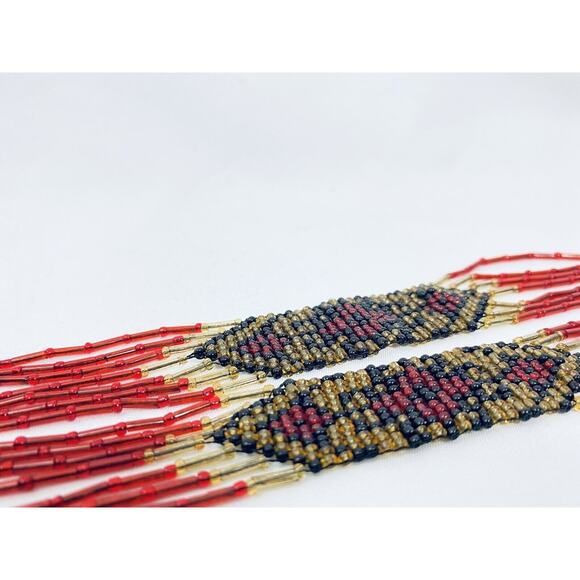 Russian Necklace Carpathian Seed Bead Indigenous Caucus Art Vintage Handmade Red - Picture 5 of 16